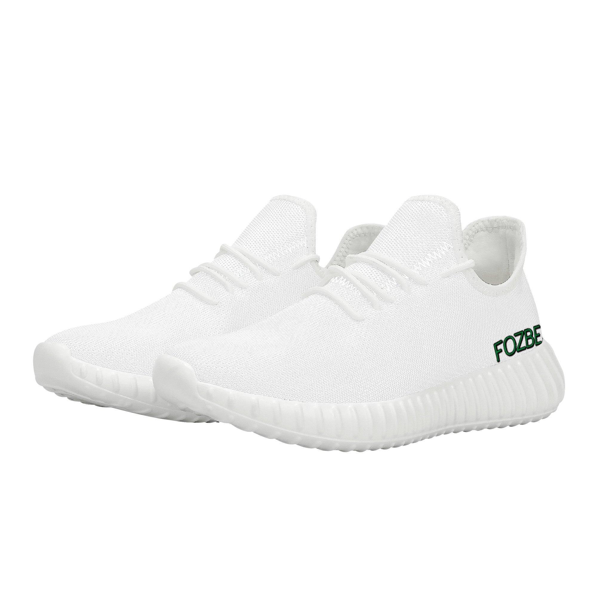 Fozberry Men and Women White with Green and White Mesh Sneakers
