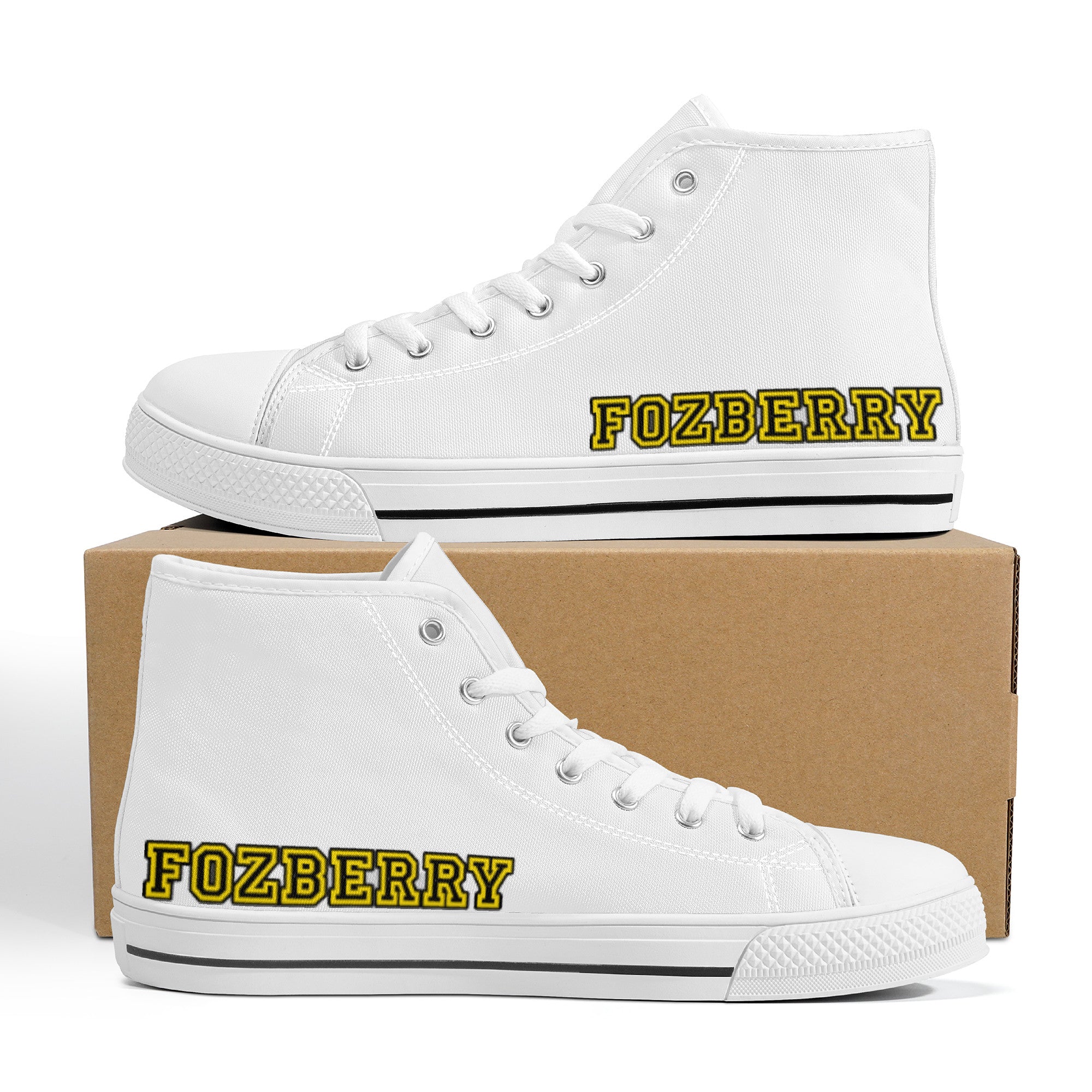 Fozberry Men and Women White with Yellow and Black Sneakers